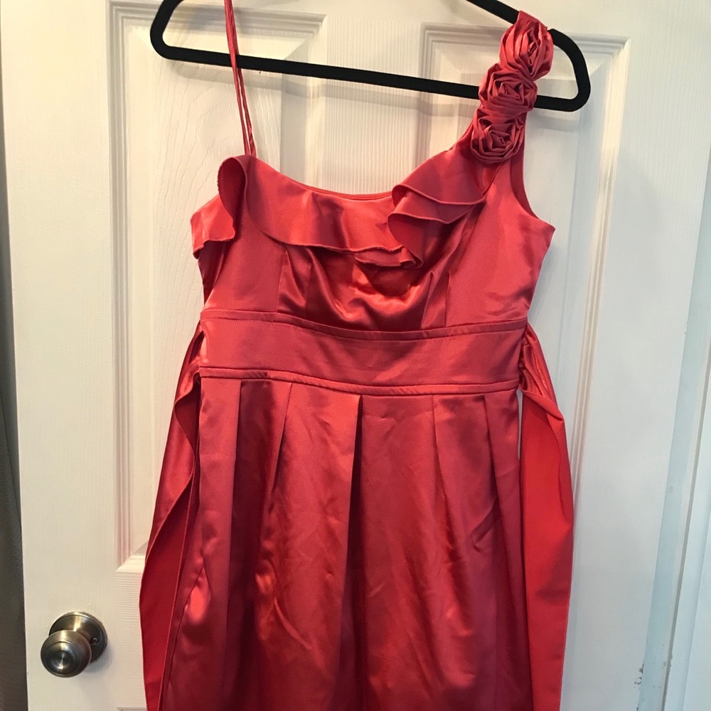 Pink  coral color one shoulder dress